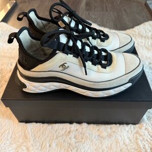 CHANEL Cream and Black Athletic Shoes